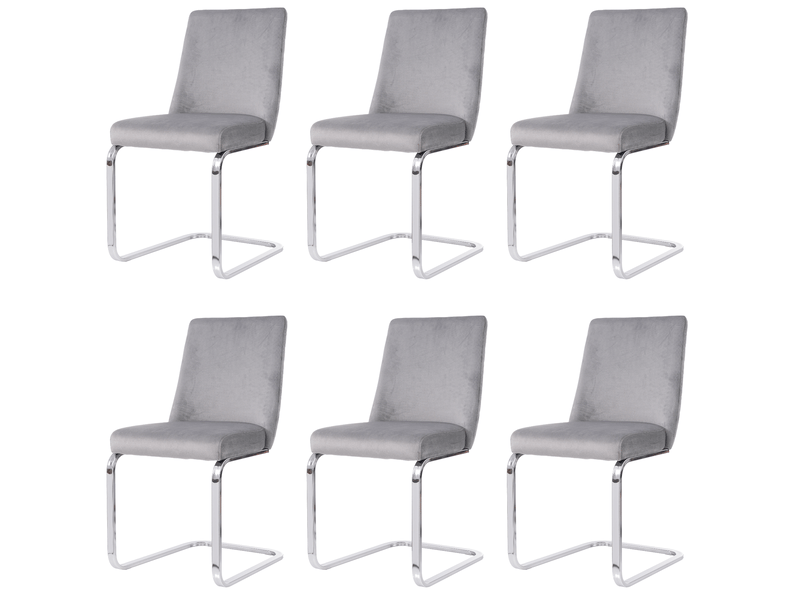  Lot de 6 chaises 45x42x88cm, pieds en métal argenté, dossier à design de diamant, design moderne, velours, gris  - Conforama A