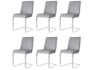 Lot de 6 chaises 45x42x88cm, pieds en métal argenté, dossier à design de diamant, design moderne, velours, gris