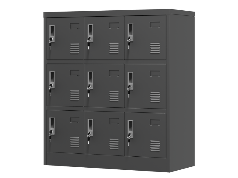  Armoire de rangement bureau 9 portes 90x40x100cm noire acier, casiers avec serrures  - Conforama D