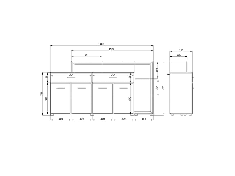  Buffet dovad, enfilade 2 tiroirs, 189x42x100h cm blanc Dovad - Conforama C