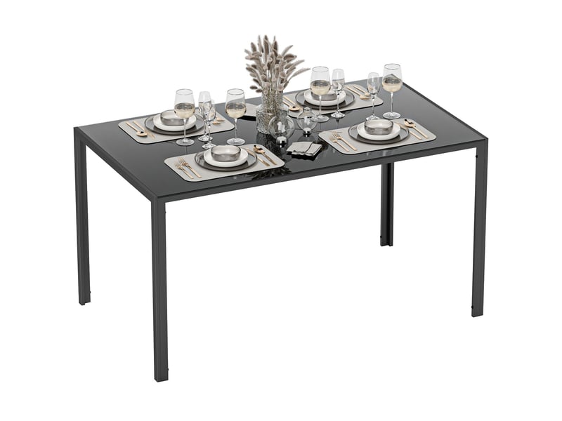  Table de repas rectangulaire en verre trempé noir, pieds en métal, 140x80x75 cm 835-479V01BK - Conforama A