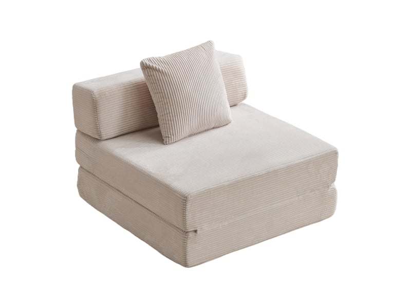 Fauteuil convertible 1 place pliable en couchage - dossier avec coussin et accoudoirs, velours côtelé blanc - Conforama A
