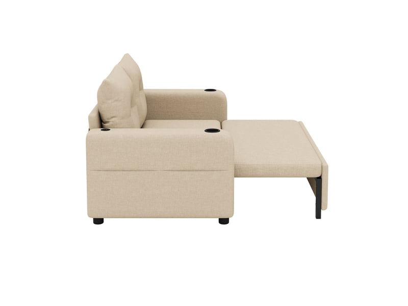  Canapé-lit 3-en-1, beige, convertible avec porte-gobelet, poches latérales, coussins et port usb  - Conforama D