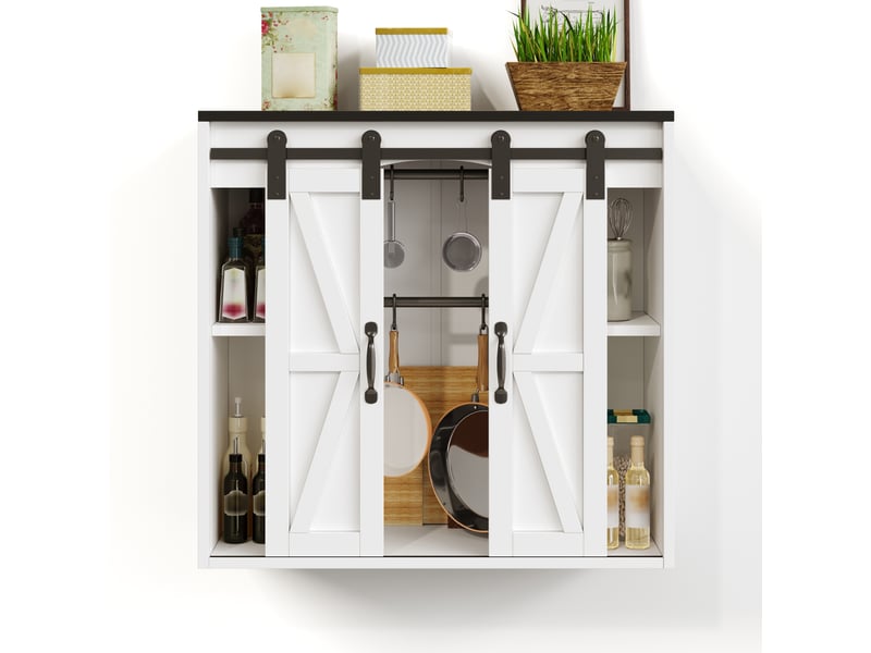  Meuble haut de cuisine 2 portes coulissantes 80x31x76 cm - rangement mural avec étagères réglables - mdf - blanc  - Conforama A