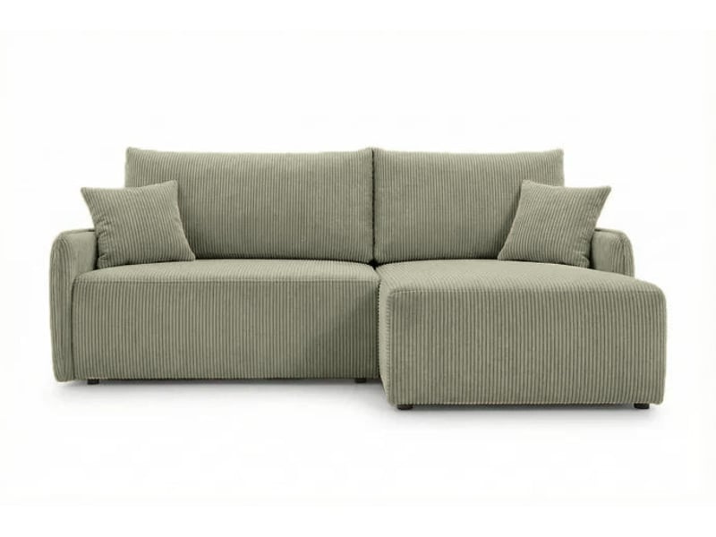 Sacha - canapé d'angle convertible petit velours côtelé 3 places vert - Conforama A