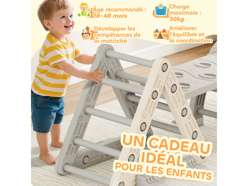  8 en 1 triangle escalade enfants, arc d'escalade, rampe double-face pour grimper &amp; glisser, 279 x 80 x 69 cm, gris  - Conforama W
