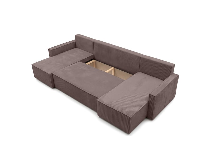  Farah - canapé d'angle panoramique convertible 6 places accoudoirs slim en velours cotelé  - Conforama D