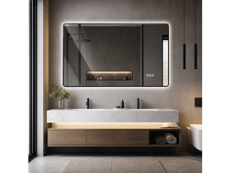 Miroir de salle de bains led 100x60 cm noir avec antibuée et variateur - Conforama B