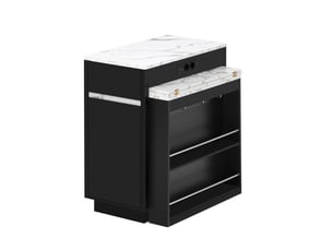 Îlot de cuisine mobile sur roulettes – table extensible, éclairage led, multiprise et crochets – noir, buffetbar