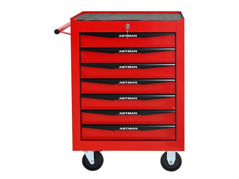  Boîte à outils à 7 tiroirs - rouge &amp; noir - acier - 24.6 kg - glissières à roulement à billes 52.4x33x65.6cm - Conforama B