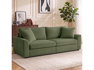 Canapé 3 places 212 cm avec 2 coussins à ressorts, tissu velours côtelé, pour salon, chambre, bureau à domicile, vert