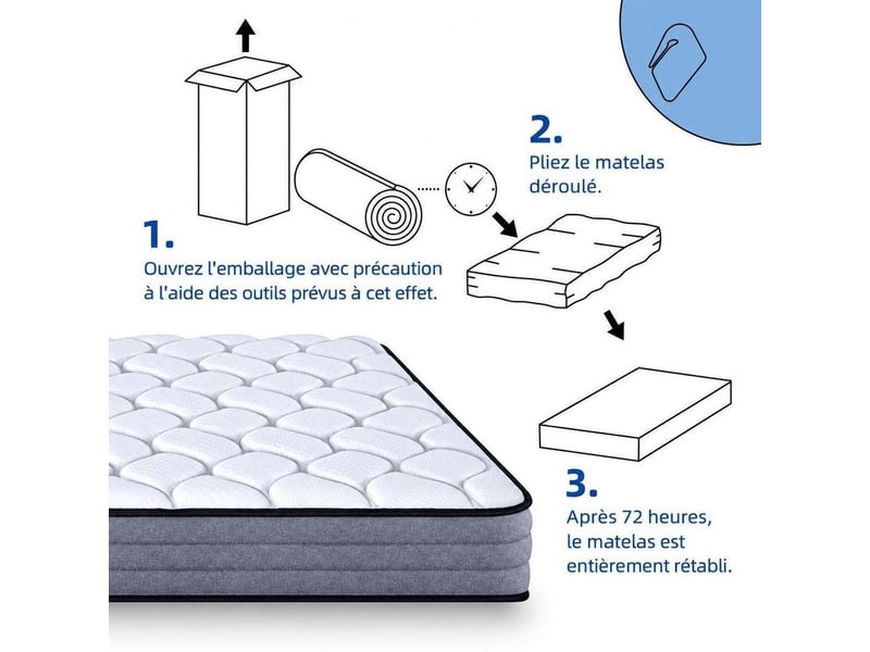  Matelas 90x200 cm à ressorts ensachés et mémoire de forme épaisseur 20 cm – Matelas 7 zones 1000 ressorts ferme H3 coutil Lyocell certifié Oeko-Tex  - Conforama D