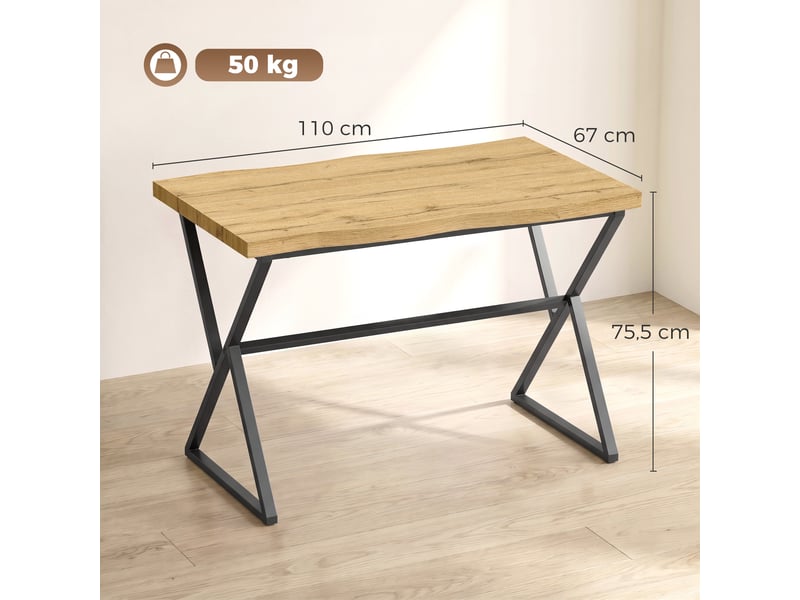 Table à manger pour 2 personnes, table de cuisine, style moderne avec plateau épais, 110 x 67 x 75,5 cm, noir et chêne  - Conforama E