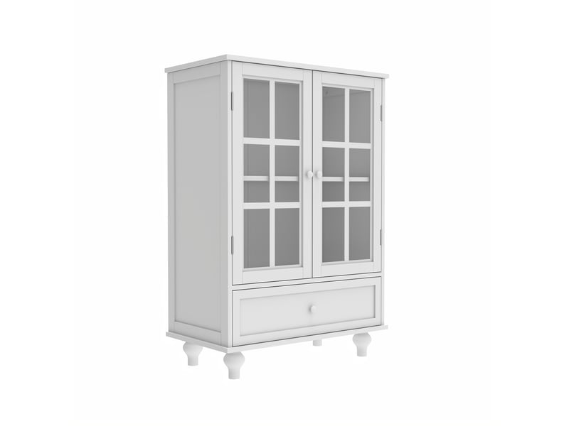 Buffet haut 2 portes vitrées avec tiroir 71x38x93 cm mdf blanc - Conforama D