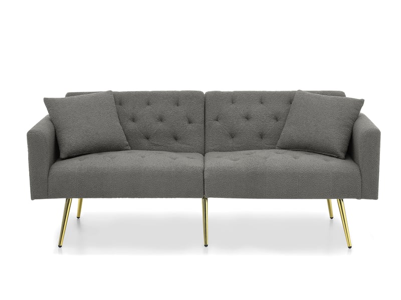  Canapé droit 2 places convertible avec dossier réglable  - 2 coussins, assise ergonomique, tissu teddy - gris  - Conforama A