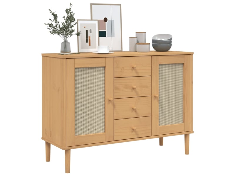 Buffet - bahut - meuble de rangement senja aspect rotin marron 112x40x80cm bois massif de pin - Conforama C