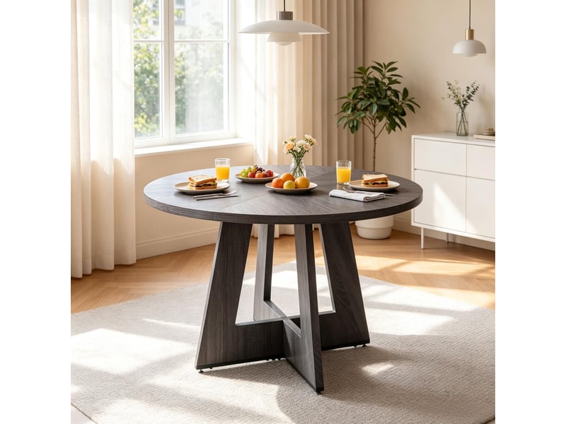  Table à manger ronde 120x76 cm industriel mdf métal bois noir  - Conforama B