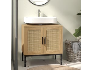 Meuble sous lavabo 60x39x60 cm avec imitation rotin, bois, chêne