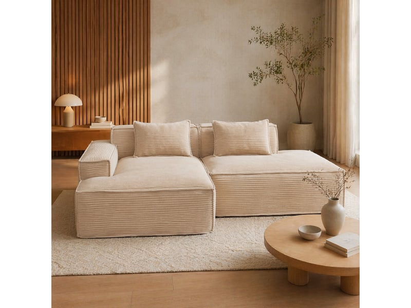  Canapé droit compact avec coussins d’assise élastiques  - tissu polyester rembourré kaki 235 × 129 × 70 cm  - Conforama B