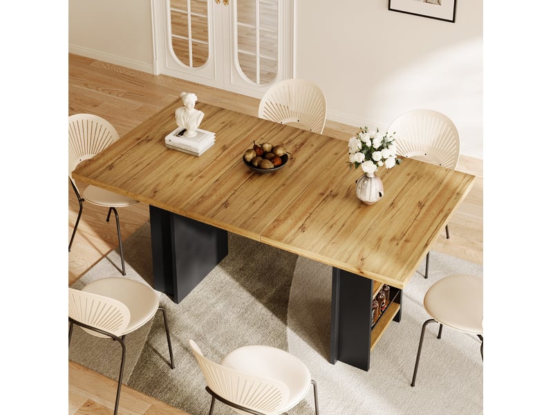 Table à manger extensible, 120x80x75 cm, rallonge intérieure, repas, salle à manger, mdf et bois, coloris bois naturel - Conforama D