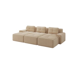 Canapé d’angle modulable 3 places avec fonction couchage - lpospi - assise profonde, velours côtelé - beige