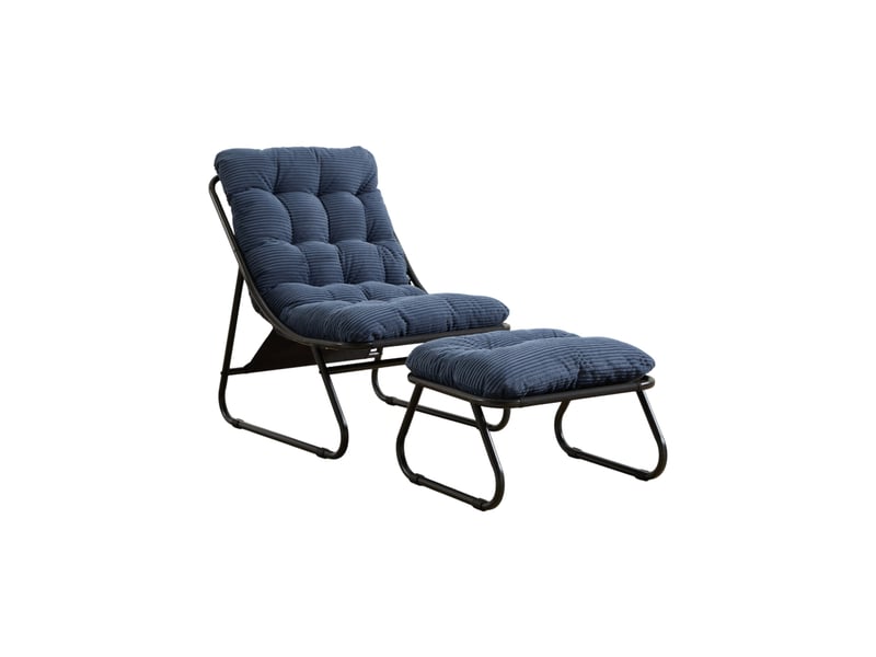  Fauteuil de jardin avec ottoman, coussin rembourré, acier, bleu marine  - Conforama A