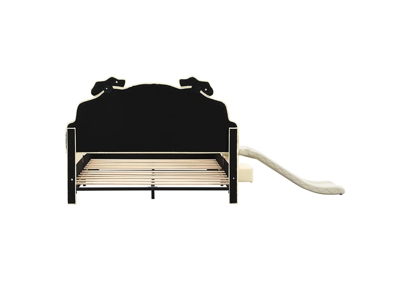Lit enfant ours beige 140x200 cm avec toboggan et échelle, pu facile à nettoyer - Conforama D