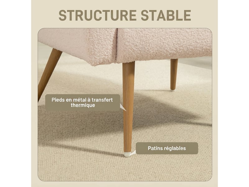  Fauteuil en tissu teddy avec coussin lombaire beige 77x77x83 cm  - Conforama E
