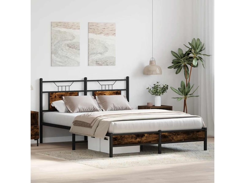 Lit adulte, lit semi-double, cadre de lit sans matelas chêne fumé 137x190cm bois ingénierie cf12576 - Conforama D