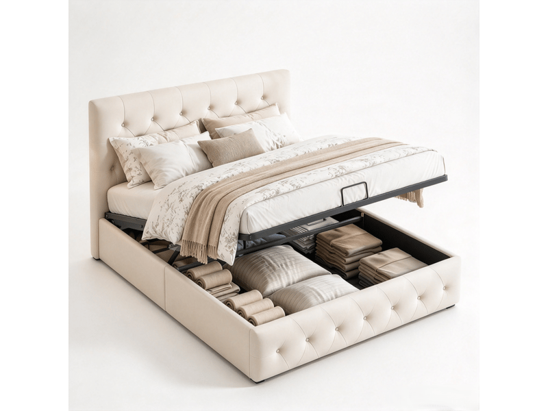  Lit coffre 140x200 cm coloris abricot  - Conforama A