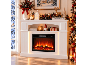 HOMAVO  23'' cheminée électriqueavec meuble et bande led. Chauffage 1000/2000 w à 2 niveaux, 12 couleurs de flamme, 5 réglages de luminosité et vitesse, minuterie 1‑8 h, télécommande et commande tactile, 42 effets led, plateau supportant 50 kg.