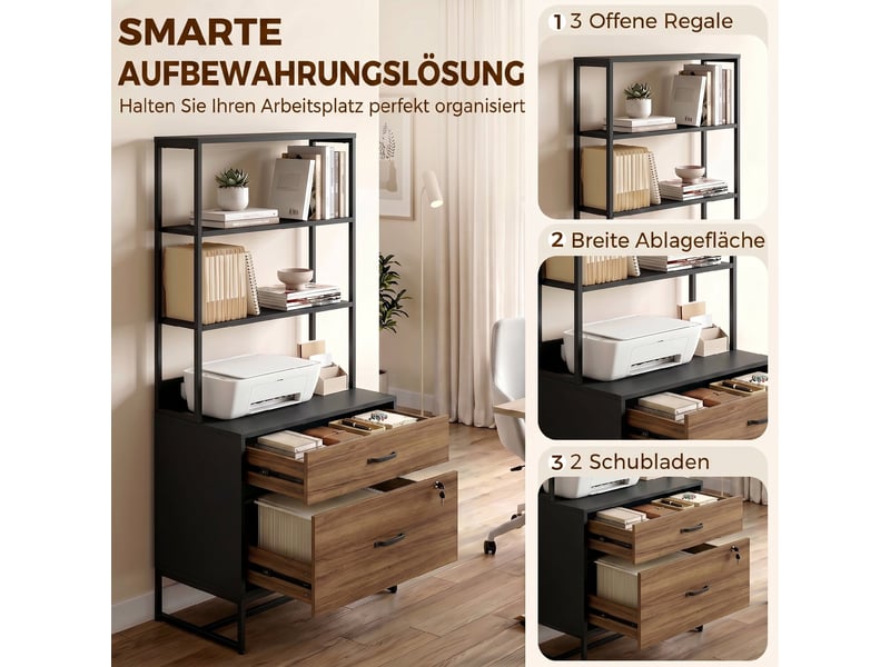  Classeur à tiroirs, armoire de rangement verrouillable avec étagère pour formats a4, lettre et légal, noir  - Conforama E