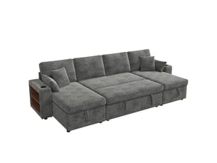 Canapé d'angle panoramique fixe Bliss Lite 4 places Tissu gris avec coffre de rangement