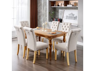 Lot de chaises 6 chaises velours pieds en chêne bouton capitonné heurtoir chromé beige
