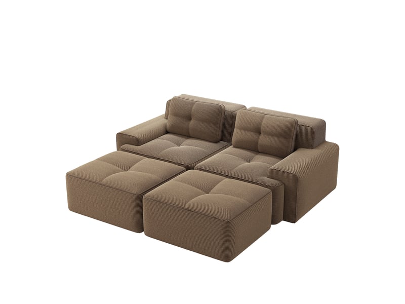  Canapé d'angle, canapé modulable – sans montage, avec pouf, en velours tricoté, forme u, 2 places, marron, style cloud, sans cadre, assise profonde  - Conforama W