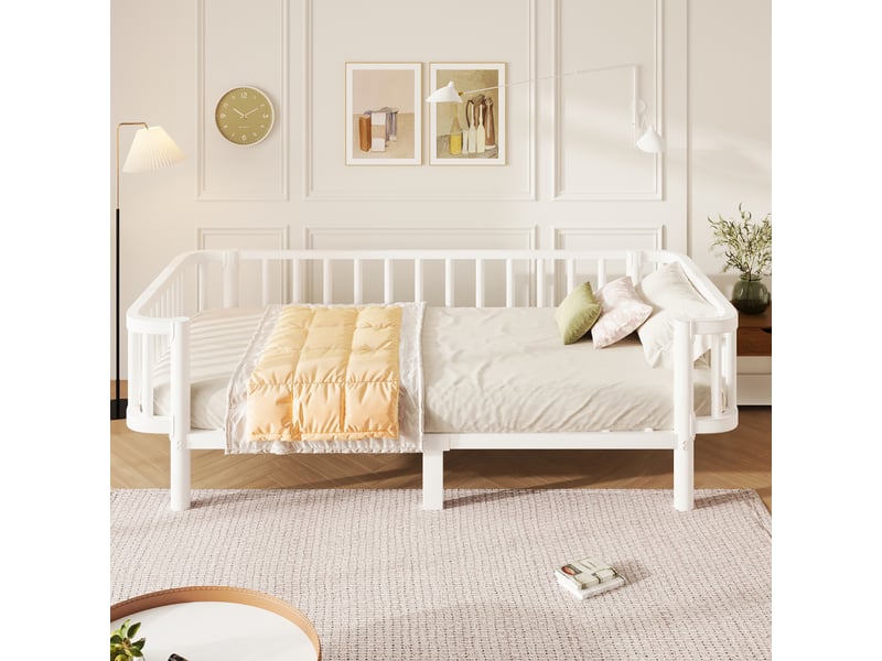 Lit de jour 90 x 200 cm en métal avec structure en acier blanc chicfurn - Conforama D