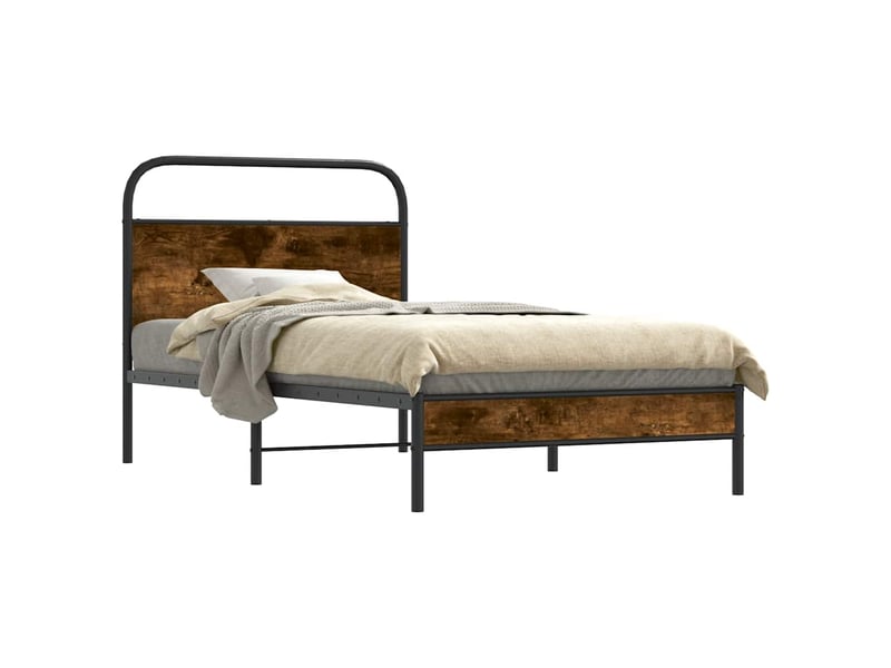  Lit simple- lit adulte -  cadre de lit sans matelas 100x200 cm chêne fumé bois ingénierie  - Conforama A