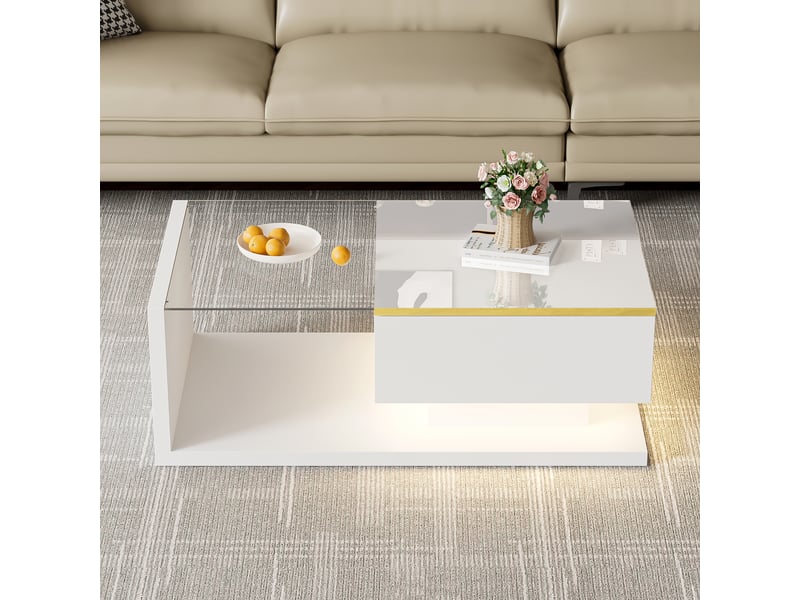  Table basse rectangulaire blanc - 50x90 cm led table basse blanc - Conforama B