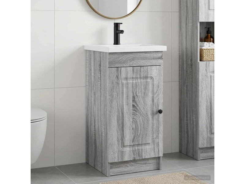 Meuble salle de bain avec évier, meuble de rangement sonoma gris shl2755 - Conforama B