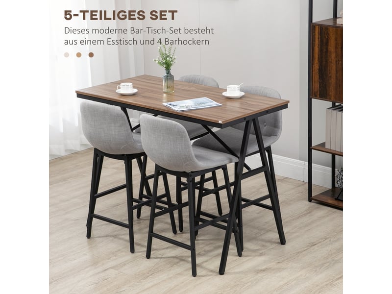  Ensemble table et chaises de bar avec 1 table et 4 tabourets  - acier et polyester - marron clair  - Conforama E