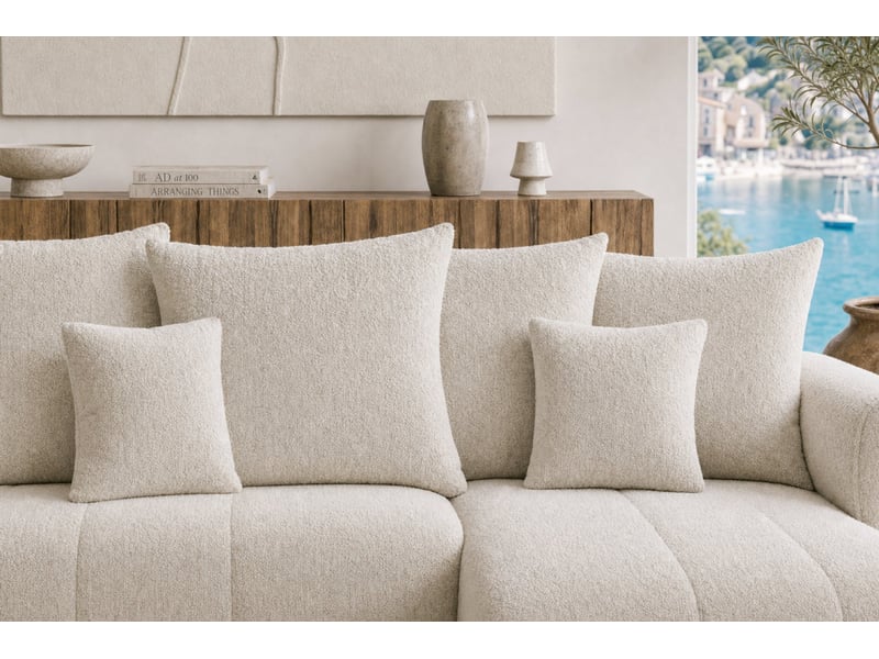  Cassis - canapé d'angle convertible tissu chenille 3 places beige  - Conforama E