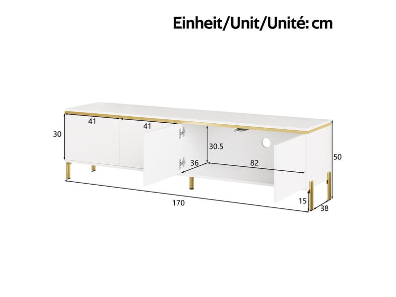  Ensemble meuble TV et table basse, bords dorés, espace de rangement spacieux, blanc  - Conforama C