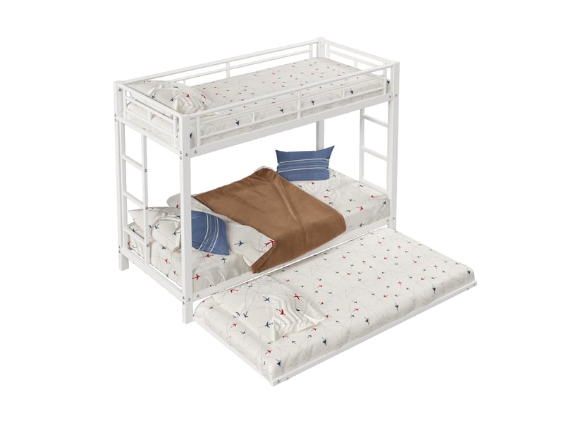 Lit superposé enfant 90x200 cm en métal blanc avec lit gigogne - Conforama A