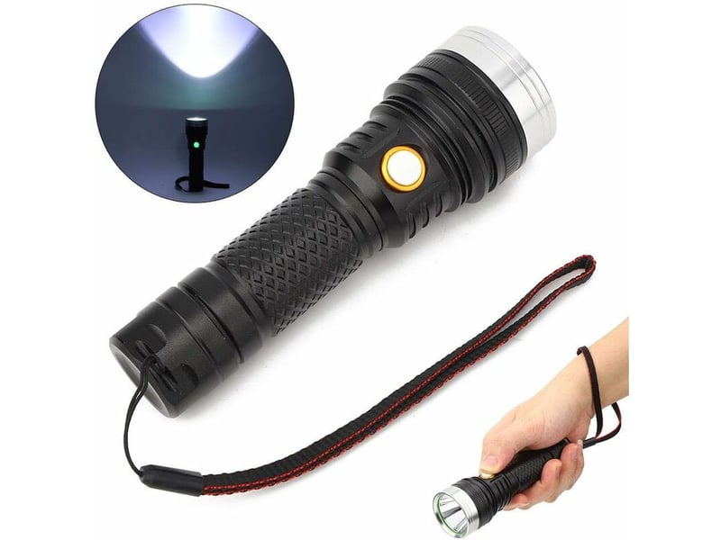  Lampe de poche led torch portable usb charging handheld flashlight bright waterof for emergency camping hiking  - Conforama C