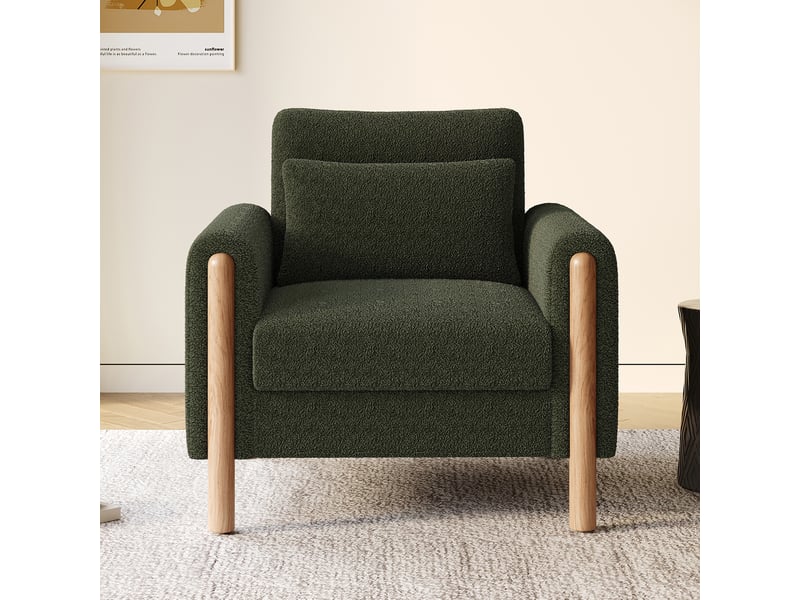  Fauteuil lounge 87x83x88,5cm coussin épais, assise haute densité, bois, pieds antidérapants confort velours teddy vert  - Conforama B