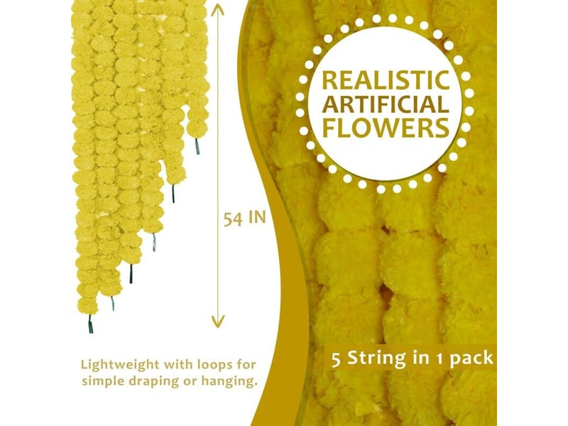 Guirlande de soucis artificielle de 5 pièces (1,4 m) pour halloween, diwali, pooja, mariage, cheminée, noël et décoration automnale - jaune - Conforama B