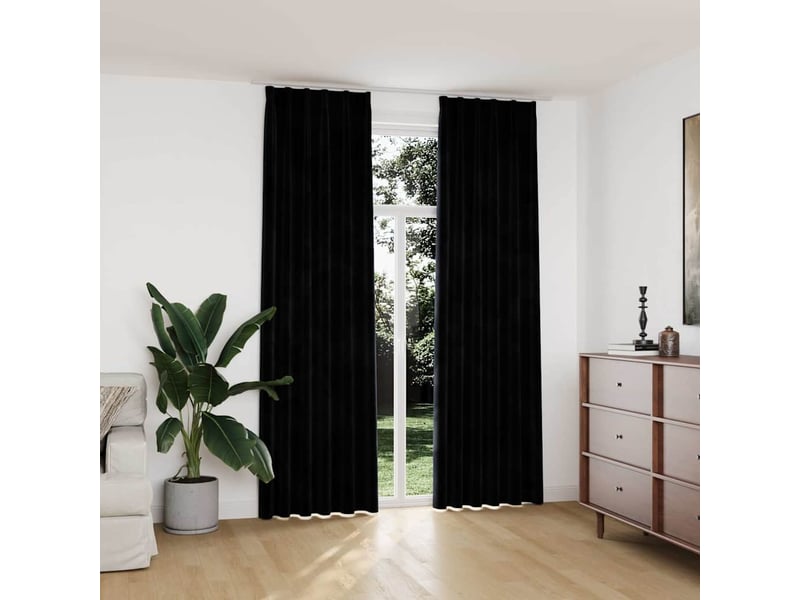  Lot de 2 rideaux occultants, rideaux black-out avec crochets velours noir 140x245 cm cf44900  - Conforama B