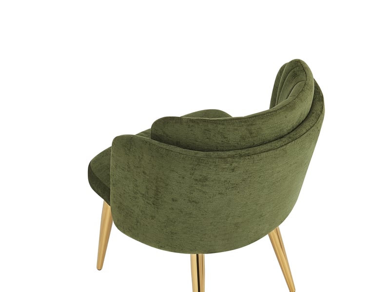Lot de 6 chaises de salle à manger rembourrées vertes, dossier enveloppant incurvé, pieds métal doré, patins réglables, charge 125 kg, modernes - Conforama D
