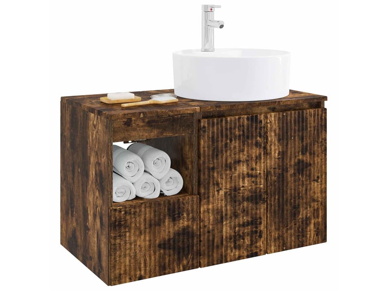 Ensemble de mobilier de salle de bain 2 pc chêne fumé cf64089 - Conforama C