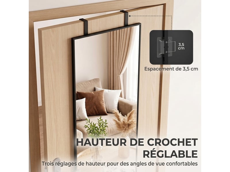 Miroir mural rectangulaire 110 x 40 cm, crochets, hauteurs réglables, cadre en alliage d'aluminium, verre trempé, noir  - Conforama E